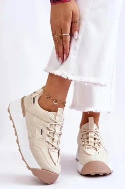 Boto Buty Sportowe Na Platformie|Sneakersy Damskie*Damskie Buty Sportowe Na Platformie Jasnobeżowe Dakari