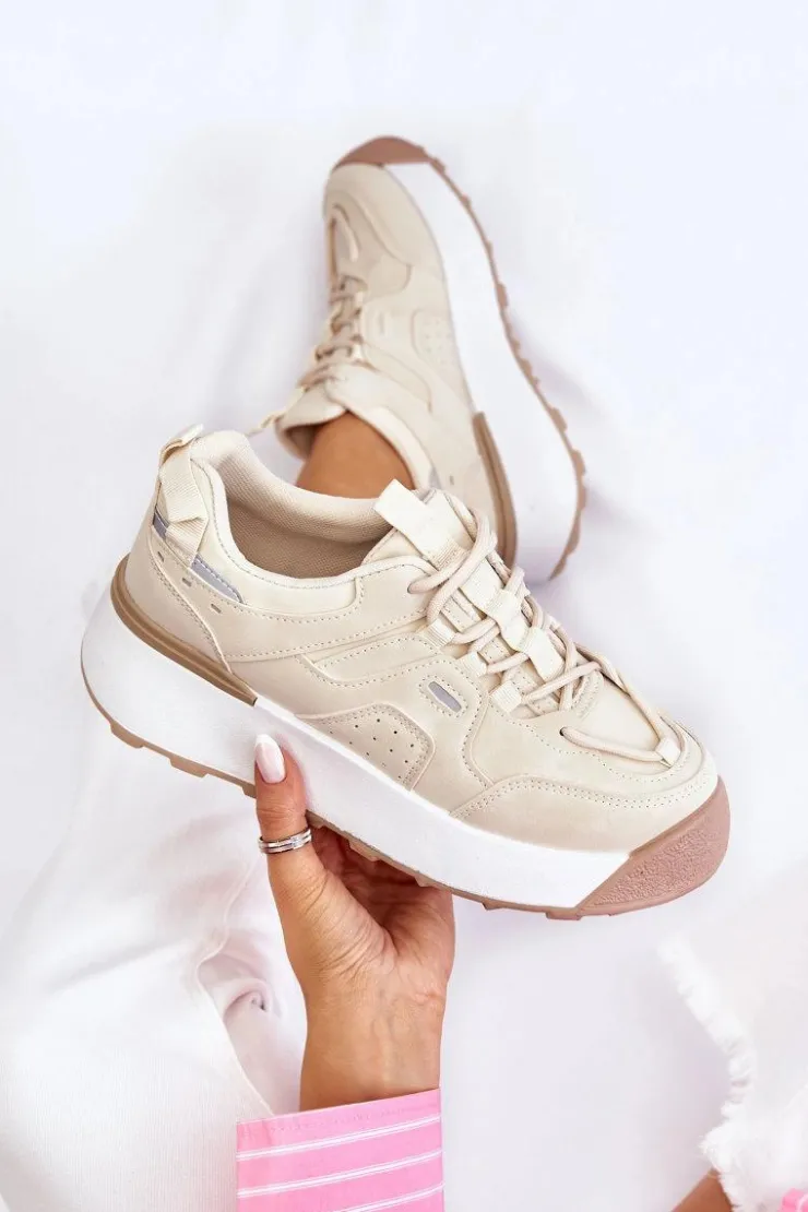 Boto Buty Sportowe Na Platformie|Sneakersy Damskie*Damskie Buty Sportowe Na Platformie Jasnobeżowe Dakari