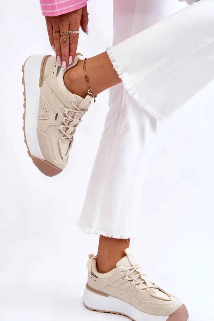 Boto Buty Sportowe Na Platformie|Sneakersy Damskie*Damskie Buty Sportowe Na Platformie Jasnobeżowe Dakari