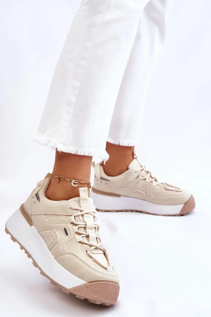 Boto Buty Sportowe Na Platformie|Sneakersy Damskie*Damskie Buty Sportowe Na Platformie Jasnobeżowe Dakari