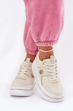 Boto Buty Sportowe Na Platformie|Sneakersy Damskie*Damskie Buty Sportowe Na Platformie Beżowe Caldeno Beżowy