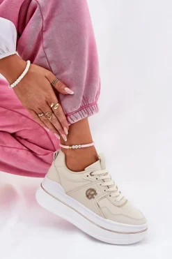 Boto Buty Sportowe Na Platformie|Sneakersy Damskie*Damskie Buty Sportowe Na Platformie Beżowe Caldeno Beżowy