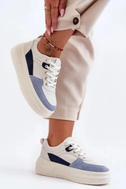 Damskie Boto Damskie Buty Sportowe Na Masywnej Platformie Biało-Niebieskie Gemma