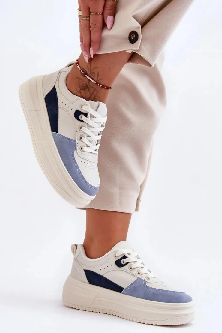 Damskie Boto Damskie Buty Sportowe Na Masywnej Platformie Biało-Niebieskie Gemma