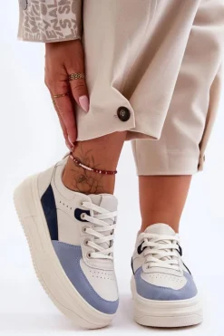 Damskie Boto Damskie Buty Sportowe Na Masywnej Platformie Biało-Niebieskie Gemma