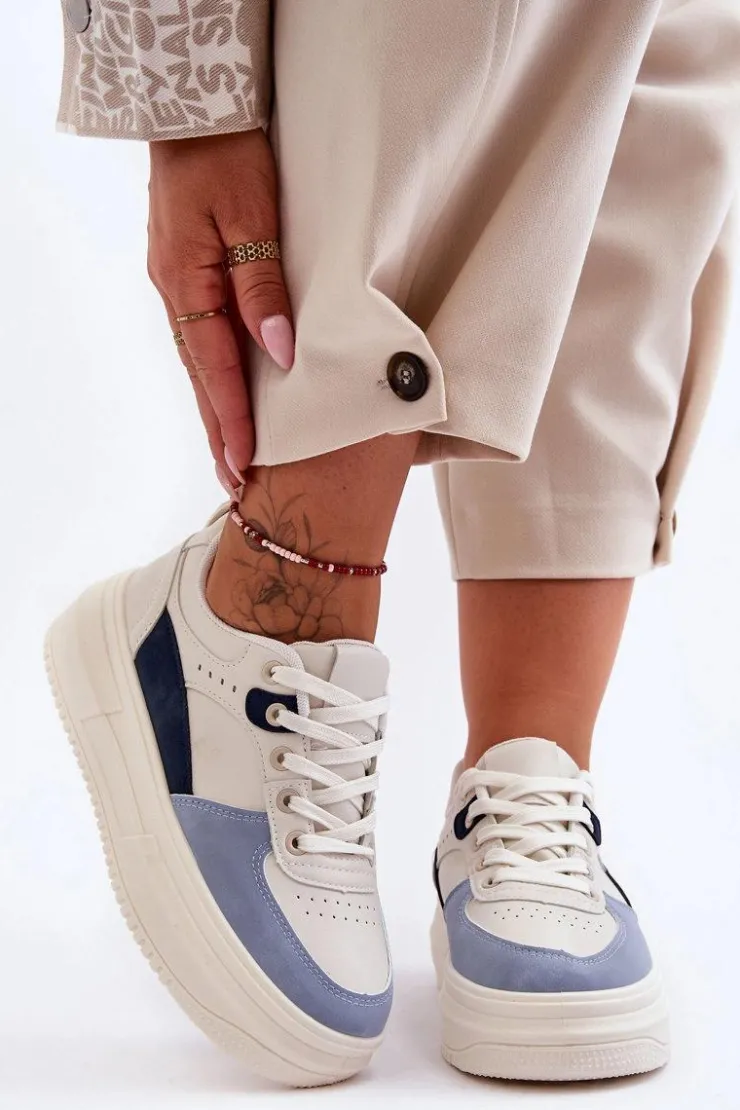 Damskie Boto Damskie Buty Sportowe Na Masywnej Platformie Biało-Niebieskie Gemma