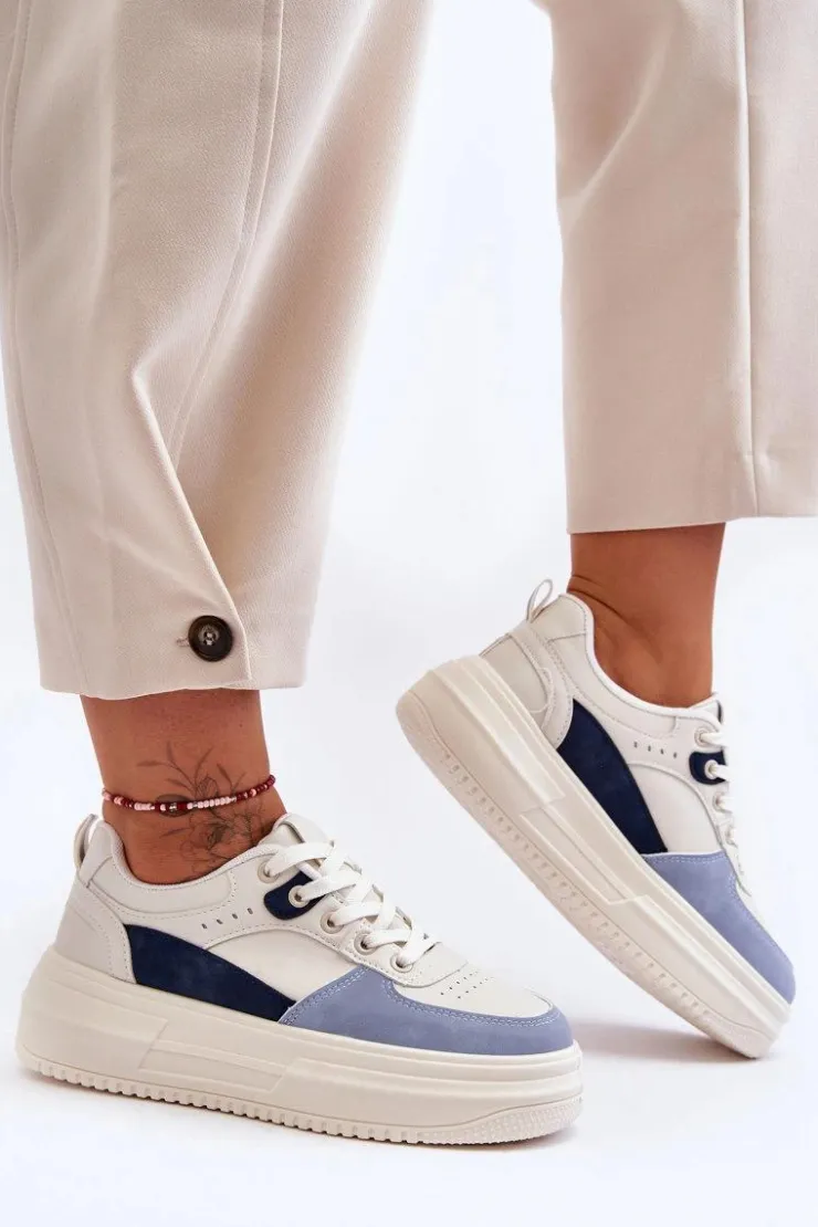 Damskie Boto Damskie Buty Sportowe Na Masywnej Platformie Biało-Niebieskie Gemma