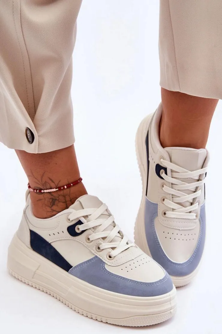 Damskie Boto Damskie Buty Sportowe Na Masywnej Platformie Biało-Niebieskie Gemma