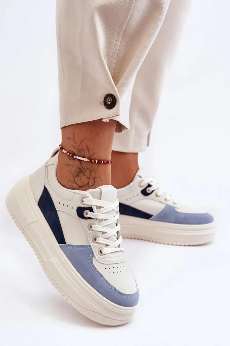 Damskie Boto Damskie Buty Sportowe Na Masywnej Platformie Biało-Niebieskie Gemma