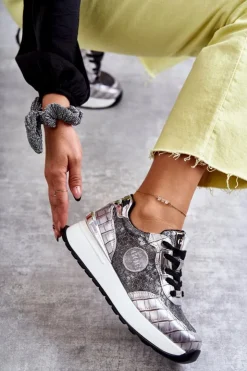 Hot GOE Damskie Buty Sportowe Na Koturnie KK2N4083 Srebrne Srebrny