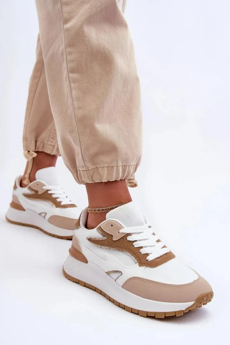 Outlet Boto Damskie Buty Sportowe Na Platformie Biało-Beżowe Henley