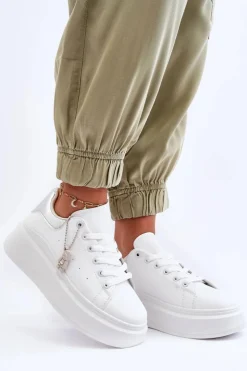 Boto Sneakersy Damskie*Damskie Buty Sportowe Na Masywnej Platformie Biało-Srebrne Mariell