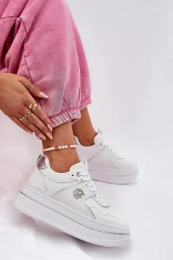 Damskie Boto Damskie Buty Sportowe Na Platformie Białe Caldeno