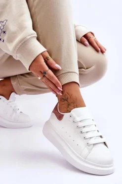 New Boto Damskie Buty Sportowe Na Platformie Brokatowe Biało-Różowe Eliso