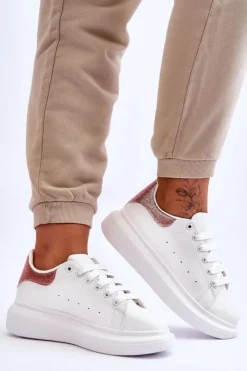 New Boto Damskie Buty Sportowe Na Platformie Brokatowe Biało-Różowe Eliso