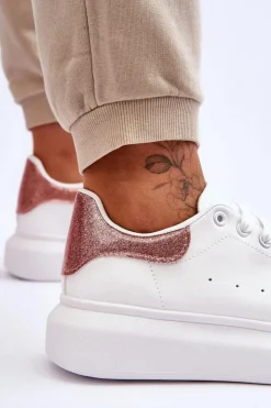 New Boto Damskie Buty Sportowe Na Platformie Brokatowe Biało-Różowe Eliso