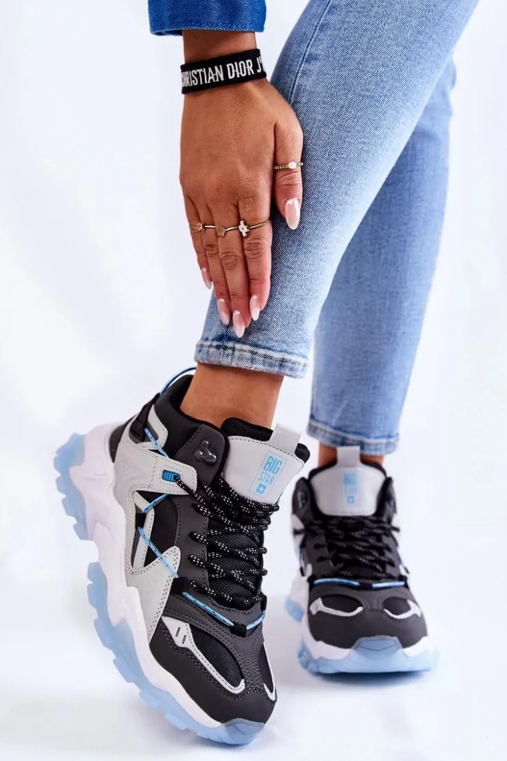 Damskie Big Star Shoes Damskie Buty Sportowe Na Masywnej Platformie Big Star KK274386 Czarno-Szare