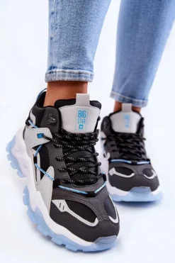 Damskie Big Star Shoes Damskie Buty Sportowe Na Masywnej Platformie Big Star KK274386 Czarno-Szare