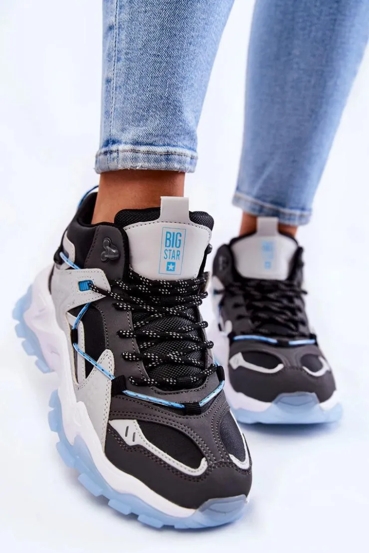 Damskie Big Star Shoes Damskie Buty Sportowe Na Masywnej Platformie Big Star KK274386 Czarno-Szare