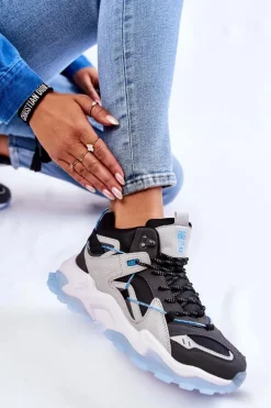 Damskie Big Star Shoes Damskie Buty Sportowe Na Masywnej Platformie Big Star KK274386 Czarno-Szare