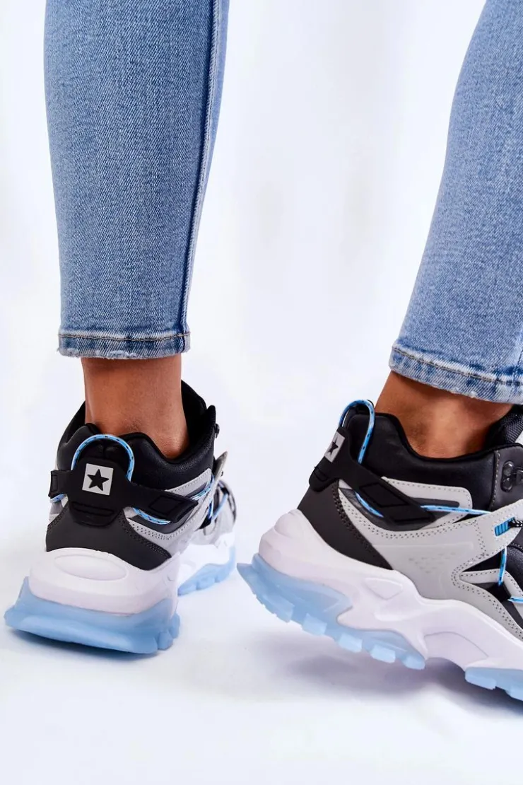 Damskie Big Star Shoes Damskie Buty Sportowe Na Masywnej Platformie Big Star KK274386 Czarno-Szare