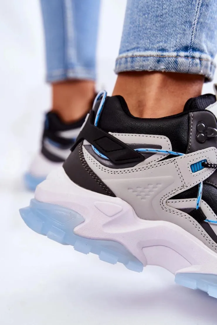 Damskie Big Star Shoes Damskie Buty Sportowe Na Masywnej Platformie Big Star KK274386 Czarno-Szare