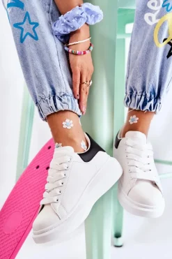 Damskie Boto Damskie Buty Sportowe Na Platformie Biało-Czarne Eliso