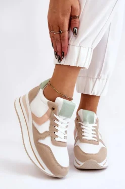 Damskie Boto Damskie Buty Sportowe Na Koturnie Biało-Beżowe Neva