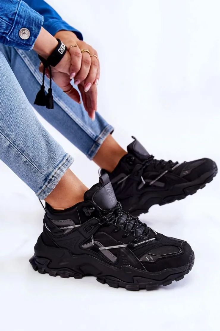 Clearance Big Star Shoes Damskie Buty Sportowe Na Masywnej Platformie Big Star KK274387 Czarne