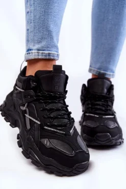 Clearance Big Star Shoes Damskie Buty Sportowe Na Masywnej Platformie Big Star KK274387 Czarne