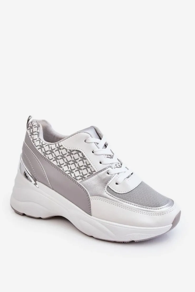 Sale Boto Damskie Buty Sportowe Na Platformie Biało-Szare Ferrina
