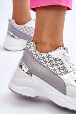 Sale Boto Damskie Buty Sportowe Na Platformie Biało-Szare Ferrina