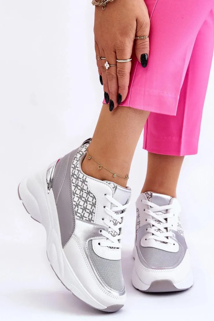 Sale Boto Damskie Buty Sportowe Na Platformie Biało-Szare Ferrina