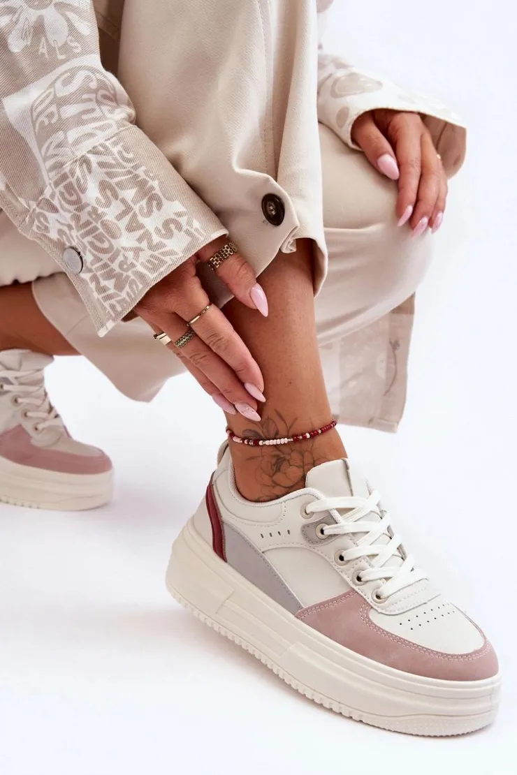 Boto Buty Sportowe Na Platformie|Sneakersy Damskie*Damskie Buty Sportowe Na Masywnej Platformie Biało-Różowe Gemma