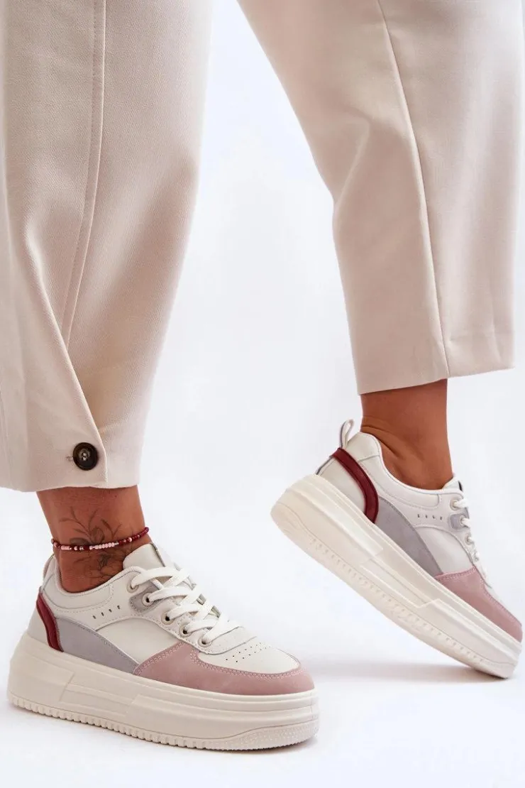 Boto Buty Sportowe Na Platformie|Sneakersy Damskie*Damskie Buty Sportowe Na Masywnej Platformie Biało-Różowe Gemma