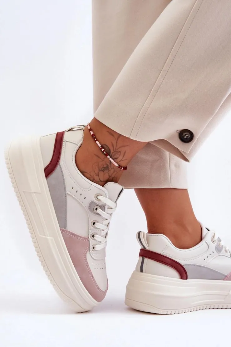 Boto Buty Sportowe Na Platformie|Sneakersy Damskie*Damskie Buty Sportowe Na Masywnej Platformie Biało-Różowe Gemma
