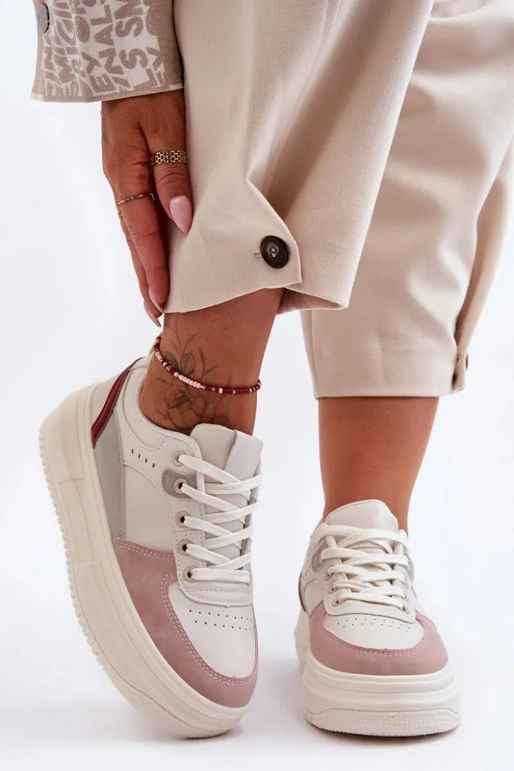 Boto Buty Sportowe Na Platformie|Sneakersy Damskie*Damskie Buty Sportowe Na Masywnej Platformie Biało-Różowe Gemma