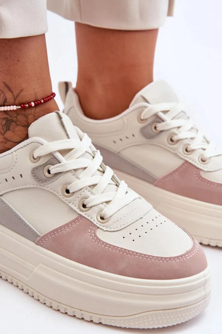 Boto Buty Sportowe Na Platformie|Sneakersy Damskie*Damskie Buty Sportowe Na Masywnej Platformie Biało-Różowe Gemma