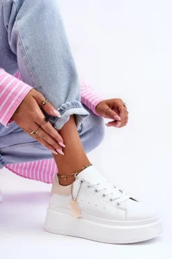 Damskie Boto Damskie Buty Sportowe Na Masywnej Platformie Biało-Beżowe Mariell