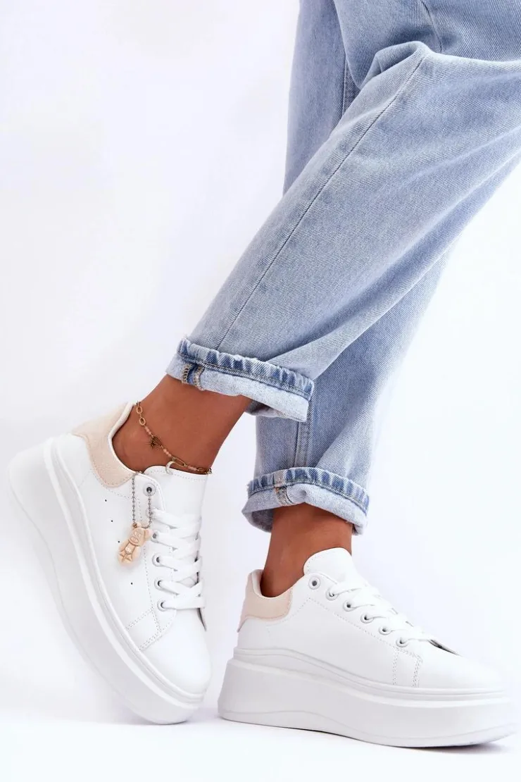 Damskie Boto Damskie Buty Sportowe Na Masywnej Platformie Biało-Beżowe Mariell