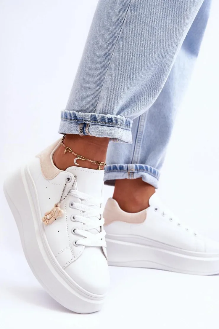 Damskie Boto Damskie Buty Sportowe Na Masywnej Platformie Biało-Beżowe Mariell