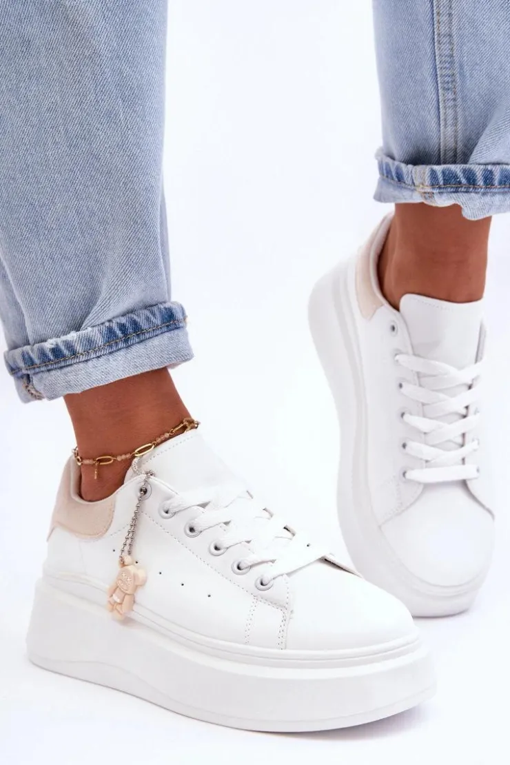 Damskie Boto Damskie Buty Sportowe Na Masywnej Platformie Biało-Beżowe Mariell