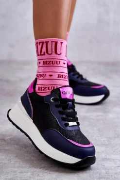 GOE Sneakersy Damskie*Damskie Buty Sportowe Na Koturnie KK2N4081 Czarno-Granatowe