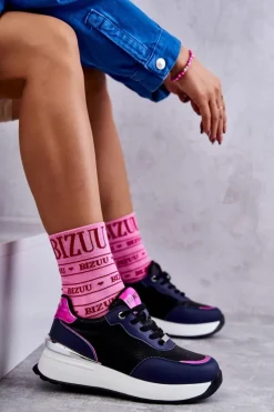 GOE Sneakersy Damskie*Damskie Buty Sportowe Na Koturnie KK2N4081 Czarno-Granatowe