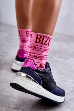 GOE Sneakersy Damskie*Damskie Buty Sportowe Na Koturnie KK2N4081 Czarno-Granatowe