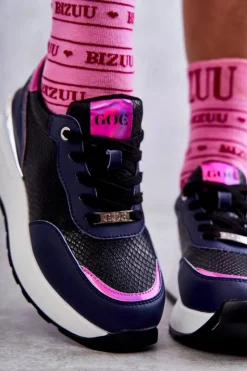 GOE Sneakersy Damskie*Damskie Buty Sportowe Na Koturnie KK2N4081 Czarno-Granatowe