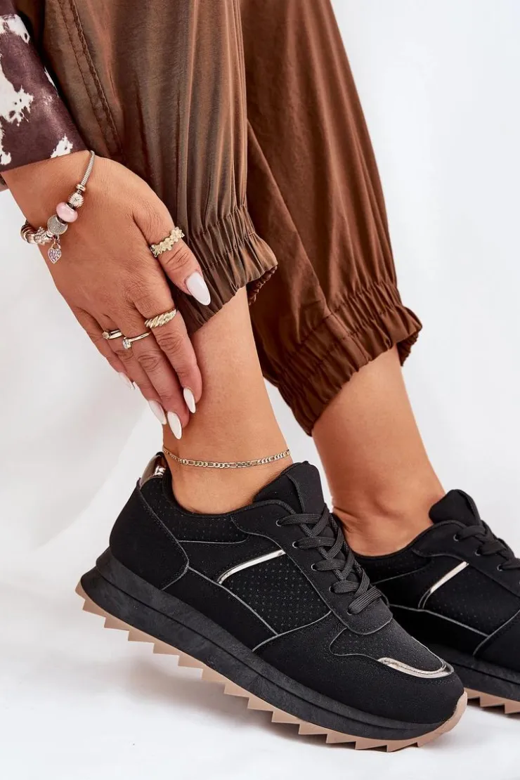 Boto Sneakersy Damskie*Damskie Buty Sportowe Na Platformie Czarne Yandia