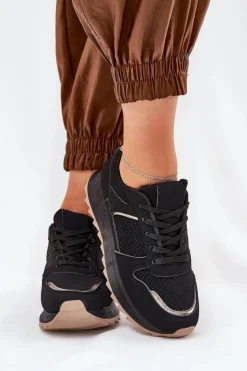 Boto Sneakersy Damskie*Damskie Buty Sportowe Na Platformie Czarne Yandia