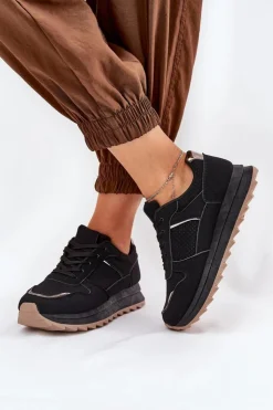 Boto Sneakersy Damskie*Damskie Buty Sportowe Na Platformie Czarne Yandia