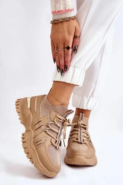 Boto Sneakersy Damskie*Damskie Buty Sportowe Skarpetkowe Wsuwane Beżowe Berna